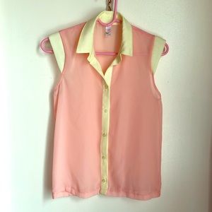 American Apparel Chiffon pink and yellow blouse. S